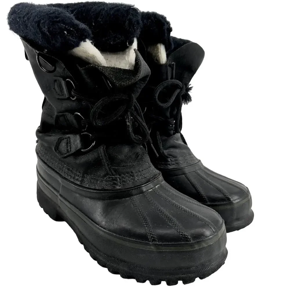 Sorel Badger Duck Snow Boots Shearling Liners Lace Up Winter Outdoor Black 6